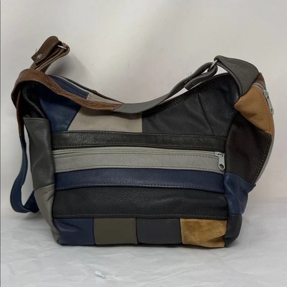 Patchwork Leather Hobo Bag Boho Slouchy Shoulder Purse Y2K artisan Indie - Picture 3 of 12